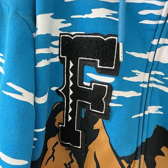 First Row Graphic Mountain Hoodie Full Zip Embroidered Applique Men's Size Large - Picture 15 of 16